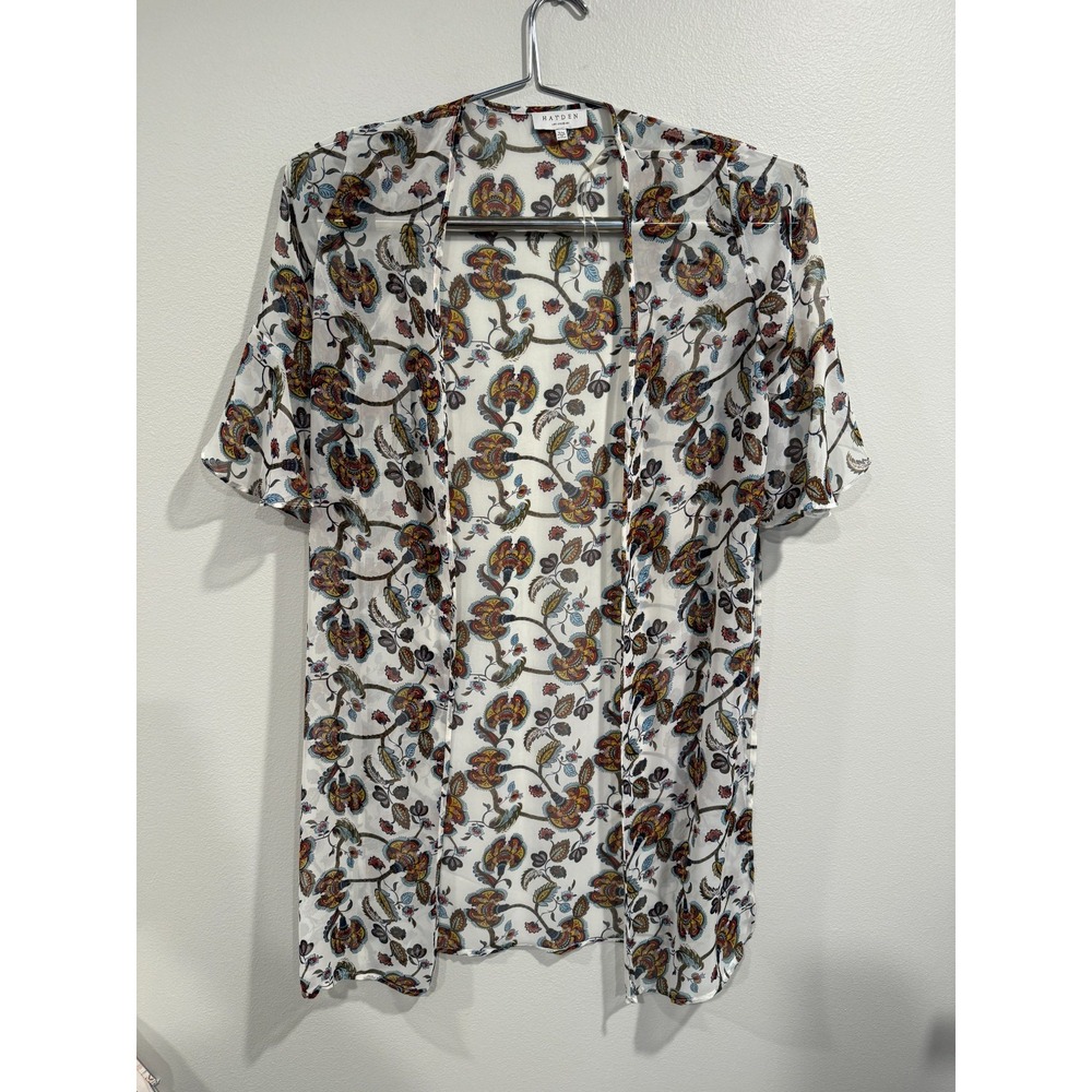 Hayden Kimono Women's S/M White Floral Sheer Short Sleeve Casual Open Front